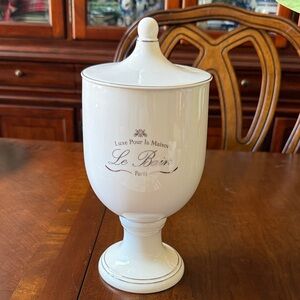 Le Bain Paris White porcelain platinum trim accent Lidded Jar Storage canister